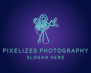 Blue Neon Movie Camera logo design