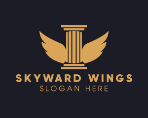 Wings Greek Pillar Column logo design