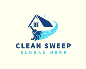 Shiny House Cleaning Mop logo design