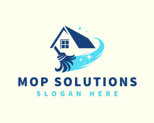 Shiny House Cleaning Mop logo design