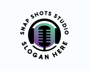 Headphones Microphone Podcast logo design