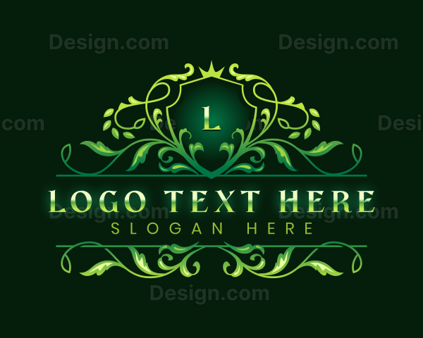 Elegant Floral Crown Shield Logo