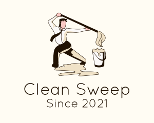 Janitor Man Cleaning logo