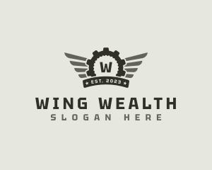 Cog Gear Wings logo design