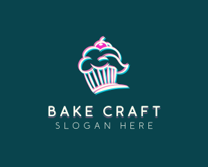 Anaglyph Cupcake Glitch logo design