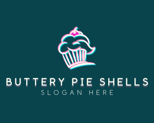 Anaglyph Cupcake Glitch logo design