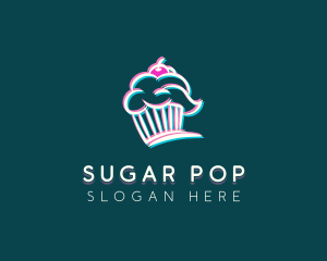 Anaglyph Cupcake Glitch logo design