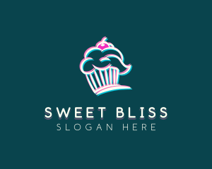 Anaglyph Cupcake Glitch logo design