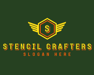 Hexagon Military Stencil logo design