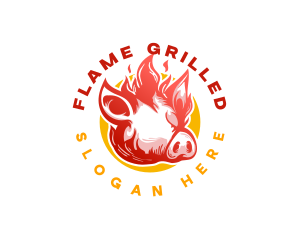 Flaming Pig BBQ Grill logo design