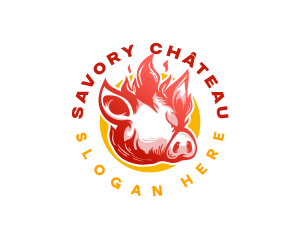 Flaming Pig BBQ Grill logo design