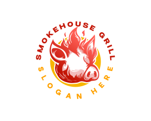 Flaming Pig BBQ Grill logo design