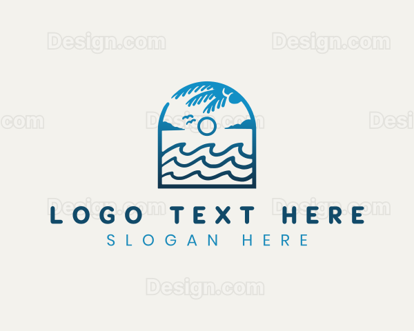 Beach Wave Palm Tree Logo