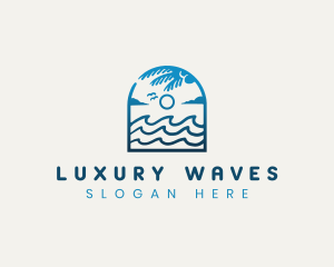 Beach Wave Palm Tree logo design