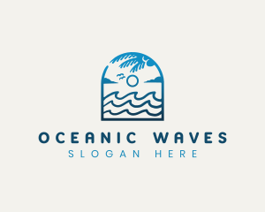 Beach Wave Palm Tree logo design