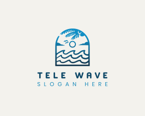 Beach Wave Palm Tree logo design