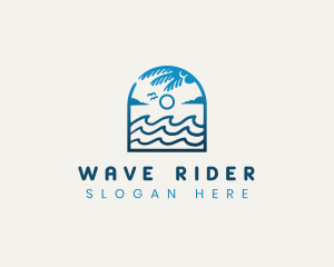 Beach Wave Palm Tree logo design