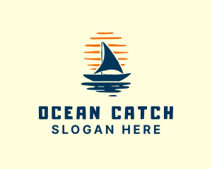 Sunset Boat Ocean logo design