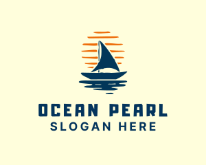 Sunset Boat Ocean logo design