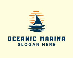 Sunset Boat Ocean logo design