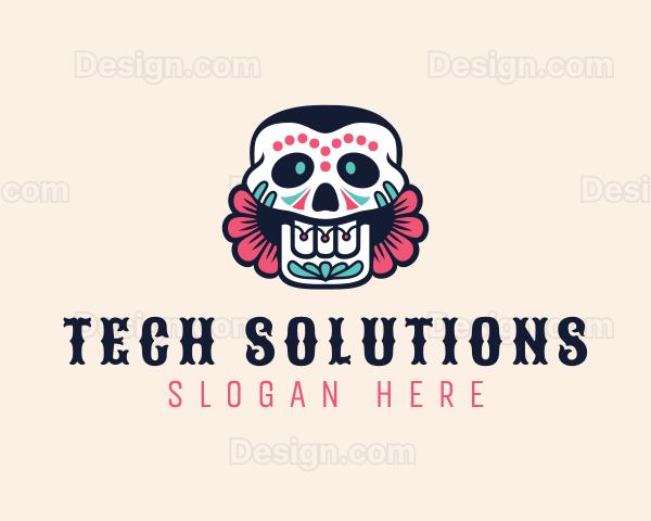 Festive Floral Skull Logo