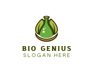 Biotechnology Flask Leaf logo design