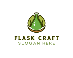 Biotechnology Flask Leaf logo design