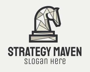 Geometric Horse Chess Piece logo design