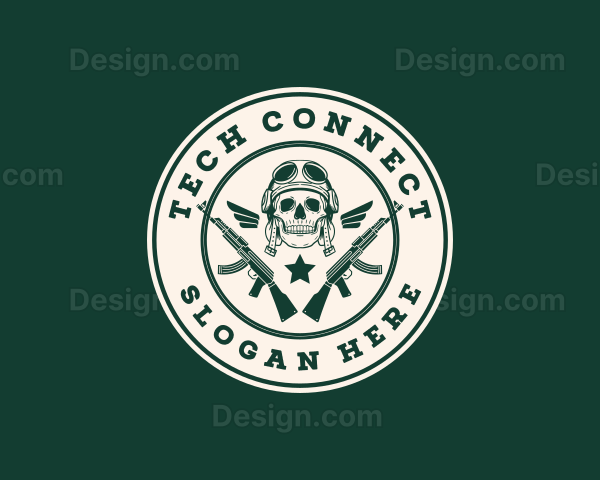 Skull Pilot Military Rifle Logo