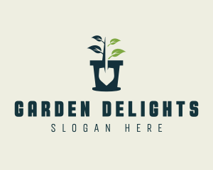 Potted Plant Shovel Gardening logo design