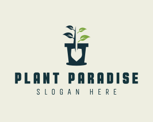 Potted Plant Shovel Gardening logo design