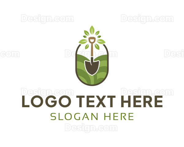 Plant Leaves Shovel Gardening Logo