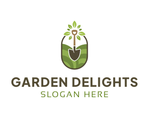 Plant Leaves Shovel Gardening logo design