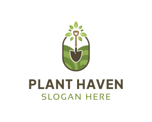 Plant Leaves Shovel Gardening logo design