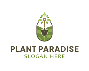 Plant Leaves Shovel Gardening logo design