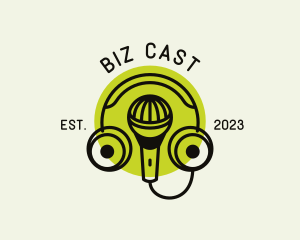 Podcaster Mic Headphones logo design