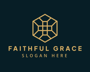 Golden Hexagon Cross logo design