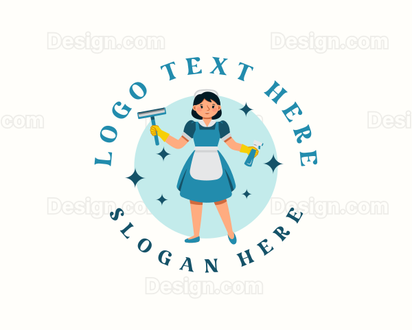 Housekeeper Cleaning Lady Logo