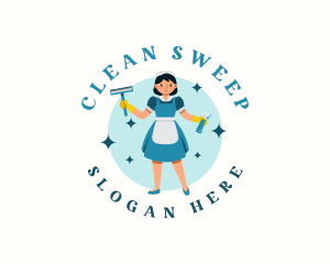 Housekeeper Cleaning Lady logo design