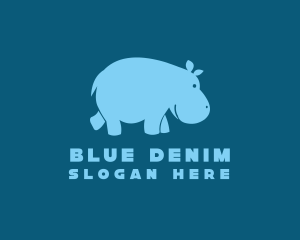 Blue Hippo Animal logo design