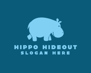 Blue Hippo Animal logo design