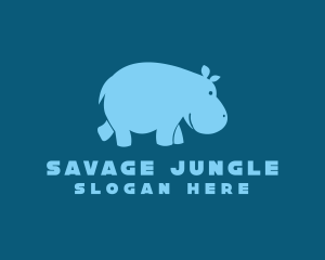 Blue Hippo Animal logo design