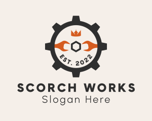 Crown Wrench Cogwheel logo design