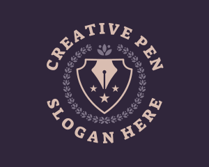 Wreath Shield Pen Education logo design