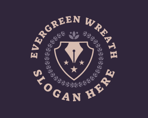 Wreath Shield Pen Education logo design