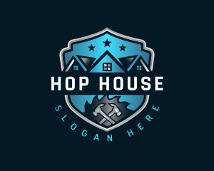 House Roof Hammer Remodeling logo design