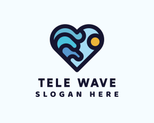 Summer Beach Waves Heart logo design