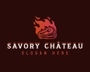 Meat Grill Flame logo design