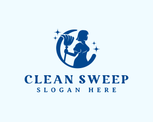 Maid Broom Cleaner logo design