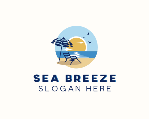 Beach Umbrella Sea Travel logo design